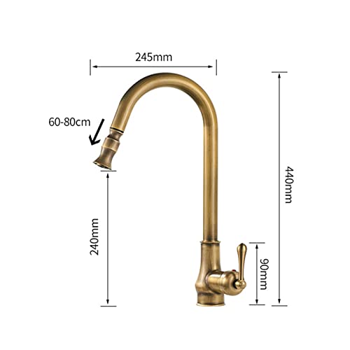 Robinet d'évier mitigeur de cuisine en laiton avec bec pivotant extractible