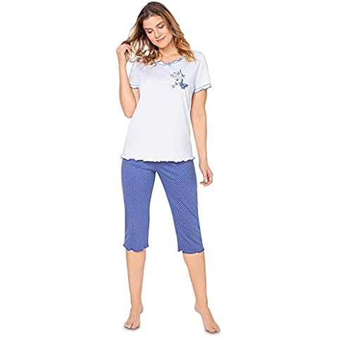 e.FEMME® - Pijama para mujer de algodón y modal, Vaqueros y cru con puntos Cover