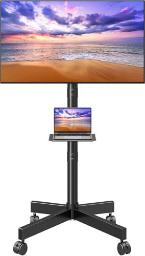 ELIVED Mobile TV Stand for 23-60 Inch Flat Screen TVs, Tilt TV Cart with Adjustable Shelf & Locking...