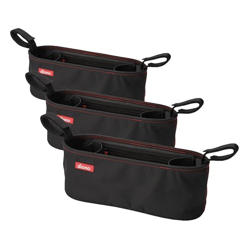 Image of Diono Buggy Buddy Universal Stroller Organizer with Cup Holders, Secure Attachment, Zippered Pockets, Safe & Secure, Black (Pack of 3)