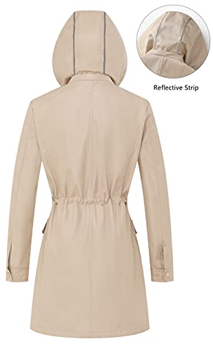 Creatmo Us Women's Soft Shell Trench Coat Water Resistant With Detachable Hood Lightweight Long Raincoat Khaki M #TOP1