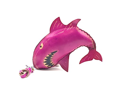 Handmade Genuine Leather 3D Animal Shark Coin Purse with Removable wrist strap (Pink)2