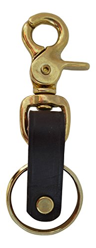 Genuine Leather Key Chain Ring Fob Brass, Attaches to Belt Loops, Great Gift