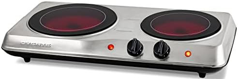 Ovente Electric Double Infrared Burner 7.75 & 6.75 Inch Ceramic Glass Hot Plate Cooktop, 1700W Portable Countertop Stove with Temperature Control & Easy to Clean Stainless Steel Base, Silver BGI102S