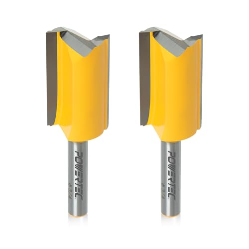 POWERTEC Tungsten Carbide Tipped Double Flute Straight Router Bit, 1/4 " Shank, 3/4" Cutting Dia. 1-1/4" Cutting Length, Woodworking Router Bits for use on Router Table and Router Tool, 2PK (73066-P2)