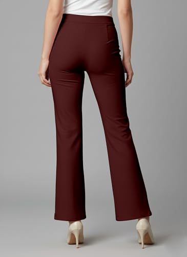 Image of Mehrang Cotton Blend Bootcut Parallel Trouser Pants for Women Regular Fit, Bellbottom Straight Pants for Womens