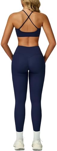 Women 2 Piece Workout Sets Cross Back Sports Bra High Waist Tummy...