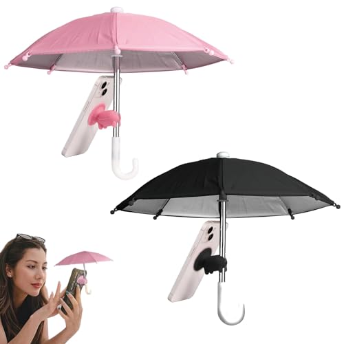 XcnPer Phone Umbrella for Sun 2Pcs Phone Umbrella Sun Shade with Piggy Suction Cups Outdoor Photography Cycling Motorcycling Black and Pink