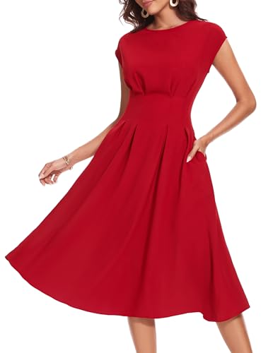 Image of Wedtrend 1940s Dress for Women 1950s Retro Dress Midi Cocktail Wedding Guest Dresses for Women Vintage Dress with Pockets