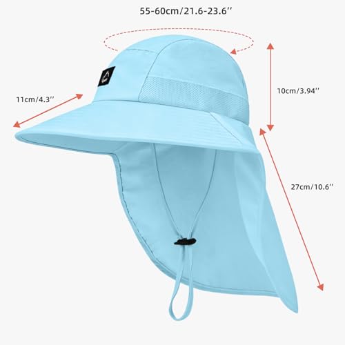 Image of Rosoz Outdoor Sun Hat for Men Women, UPF50+ Protection Safari Cap Wide Brim Mesh Fishing Hat with Neck Flap Beach Garden