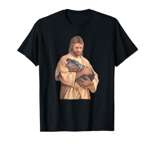 Jesus Loves Moo Deng Bouncy Pig Cute Baby Hippo Meme T-Shirt