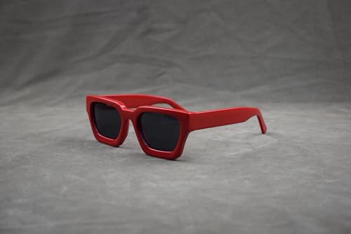 Image of Retro Fashion Thick Acetate Polarized Sunglasses Trendy Square Men Womens Black Grey Shades Vintage