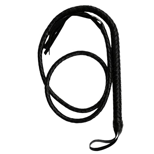 Maltvie Black Whip Costume Accessory 1.8m Leather Bullwhip Prop for Indiana Jones Catwoman & Cowboy Outfits Halloween Cosplay Lasso Rope for Adults