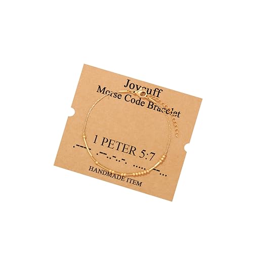 Image of JoycuFF Inspirational Morse Code Bracelets for Women Silver Beads Jewelry Encouragement Mantra Gifts for Her