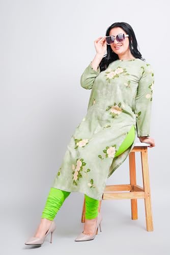 Image of Women Modal Cotton Kurti | Frill On Boat Neck, Print Highlighted with zari and Pearl Work | Straight Kurti | Boat Neck |Three Fourth Designer Sleeves