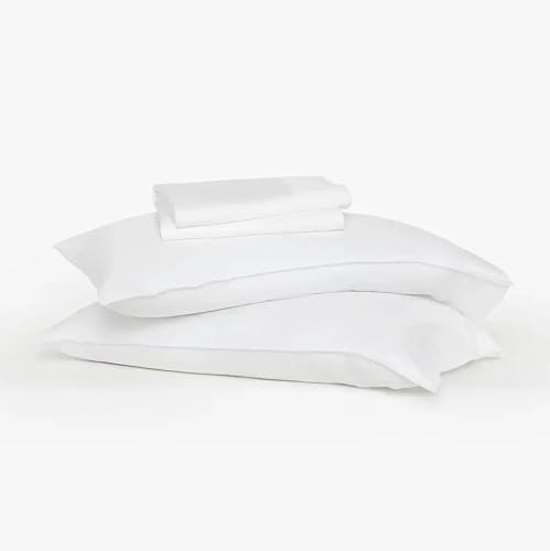 Buffy 100% Eucalyptus Lyocell Sheet Set - Silky Soft, Cool-to-The-Touch, Naturally-Dyed 4 Piece Set w/ 15” Deep Pockets (White, Queen)