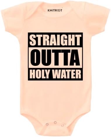 KNITROOT Baptism Special, Straight Outta Holy Water, Onesies, Unisex Baby Kids Cotton Lycra Half Sleeve Peach Rompers, Sleepsuit, Bodysuit, 0-12 Months, Infant Cloths for Boys & Girls