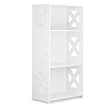 Finether 3-Tier Modular Side Cross Cut-Out Wood Plastic Composite Shelf Unit White Bookcase Storage Organizer Display, SGS Certified
