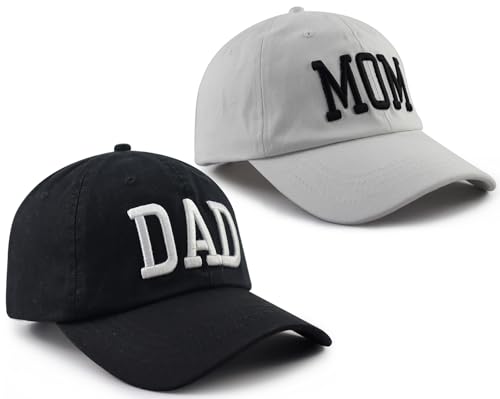 Image of GzacDeope 2PCS Dad and Mom Hat for Men Women, Funny Adjustable Cotton Embroidered Parents Gifts Baseball Cap