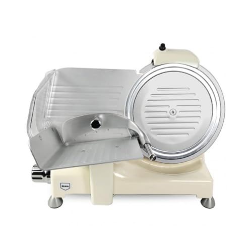 ELMA Cortadora de Fiambre Centenario | 140W, Corte Preciso 0-15 mm, Cuchilla de Acero Inoxidable Extraíble de 25 cm, Afilador Integrado, Línea Vintage, Color Crema
