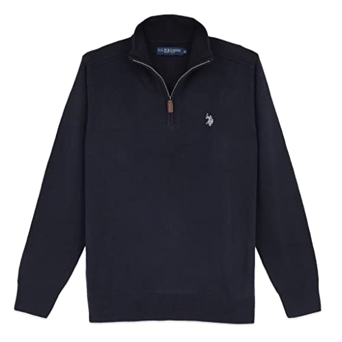 U.S. Polo Men's Soft Acrylic Solid Quarter Zip Pullover Sweater