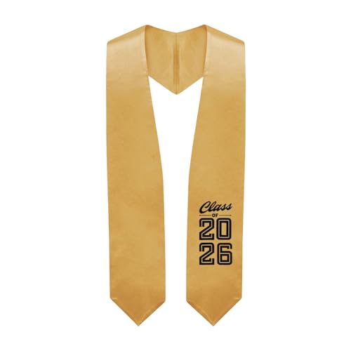 Endea Graduation Class of 2026 Stole with Classic Tips - Unisex Adult - 62" Long - Graduation Sash (Antique Gold)