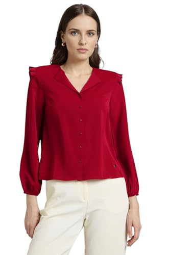Image of Van Heusen Women Polyester Regular Fit Solid Full Sleeve Casual Shirt
