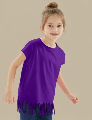 Image of Noomelfish Girls Short Sleeve Fringe T-Shirts Soft Jersey Cotton Tee Tops (3-12 Years)