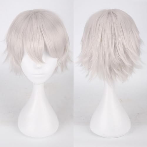 Image of Cosplay Wig Spiky Portable Fashion Layered Presents Costume Wig Silver White|Natural Straight Shoulder-Length Wig, Hair Extensions for Women & Men, Washable Full Head Hair Wig|