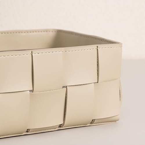Mossifanna Nordic Style Leather Storage Basket For Decorative Home,Jewerly Accessories Catchall Items Cosmetic Storage Box For Tabletop Entryway Livingroom Bedroom Nightstand,Ivory thumb #4