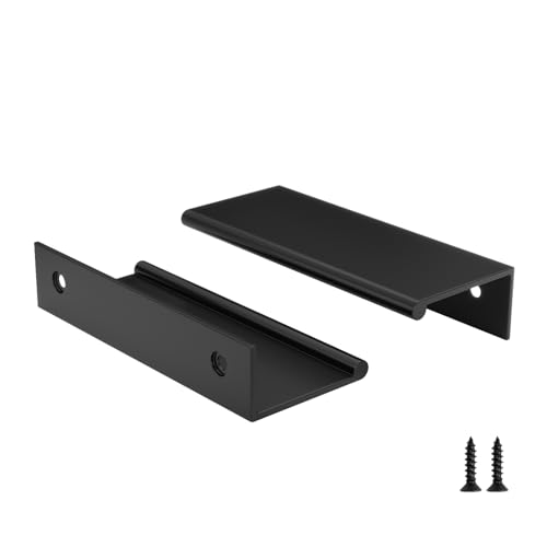 Rergy Drawer Handles Black Cabinet Pulls 3 inch 10 Pack, Finger Pulls for Cabinet Edge Pulls, Aluminum Alloy Hardware with Smooth Edge for Dresser Drawer Handles, Screws Included, Hidden and Flat