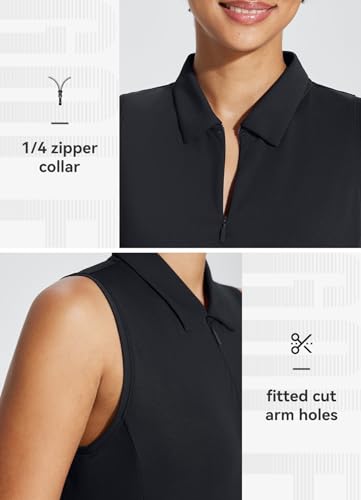 BALEAF Camisas de golfe femininas sem mangas regatas de tênis gola polo FPS 50+ secagem rápida, Pret
