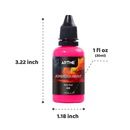 ARTME Airbrush Paint Set - 24 Colors, Metallic & Neon, Opaque & Water Based Acrylic, Leather & Shoe Airbrush Paint Kit for Artists, Beginners & Students