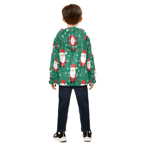Santa Claus on Green Background Toddler Fleece Jacket Girl Boys Hooded Fleece Jacket Coat Warm Outwear Zip-up 3-10T4