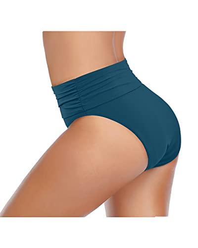 Image of Tempt Me Women's High Waisted Bikini Bottom Tummy Control Ruched Bathing Suit Swim Bottom