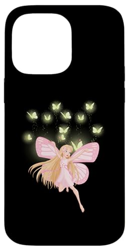Fée rose volante et papillons jaunes Coque pour iPhone 14 Pro Max