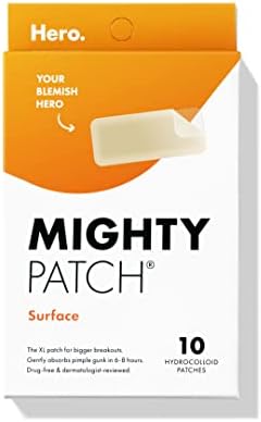 Mighty Patch Surface from Hero Cosmetics - XL Hydrocolloid Spot Stickers for Body, Cheek, Forehead, and Chin, Vegan-friendly and Not Tested on Animals (10 Count)