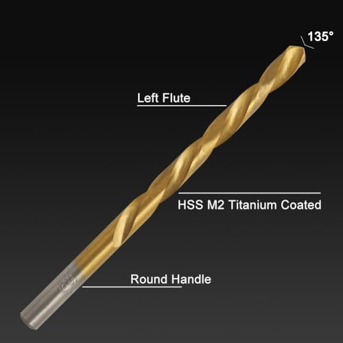 COMOWARE 13pcs Left Hand Drill Bit Set, SAE (1/16" - 1/4"), HSS M2 Drill Bit, 135° Split Point, Titanium Nitride Coated, Reverse Drills Bits for Metal/Plastic/Wood, with Index Case
