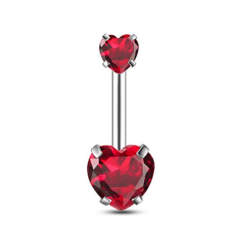 Gabry&jwl Love Belly Button Rings Double Heart Zircon 14G 316L Surgical Steel Navel ring Clear CZ Belly Ring Piercing for Women (Red)