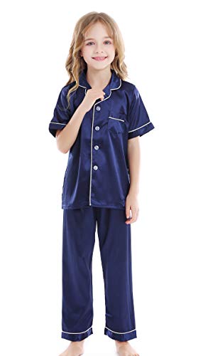 Kids Satin Short-Top and Long-Pants 2-Pieces Pajamas Sleepwears Set2