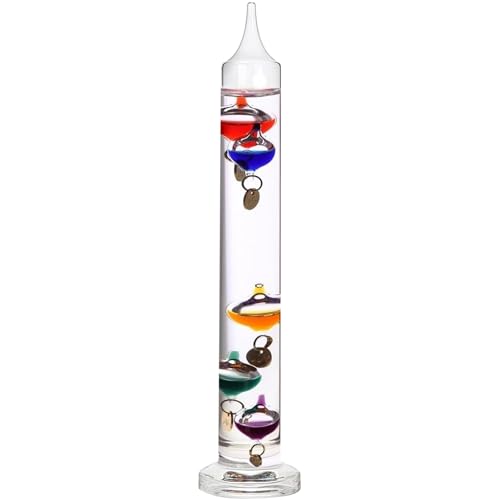 Lilys Home 11 inch Glass Galileo Thermometer with 5 Multi Colored Balls with Gold Tags from 64F to 80F Ideal Gift for Family or Friends Holiday Gift Indoor and Outdoor Dcor