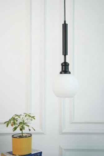 Image of Divine Trends Globe Hanging Pendant Light Black Polished with Frosted Milky White Glass | Hanging Lamp for Living Room | Pendant Ceiling Lamp - Pack of 1
