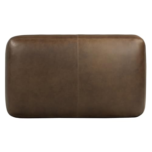 Image of Poly & BARK Denver Ottoman - 43 inch Large Pouf with Feather-Down Topper - Full-Grain Leather Upholstered Pouf Ottoman for Living Room - Vintage Italian Leather in Cocoa Brown