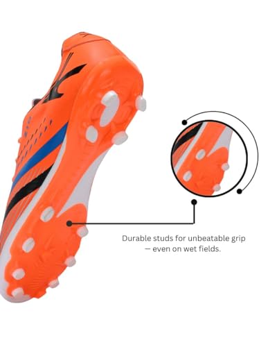 Image of PRO ASE SPORT Football Shoes with Rubber Studs - Ideal for Hard & Artificial Turf Surfaces | Orange, Black, Golden.