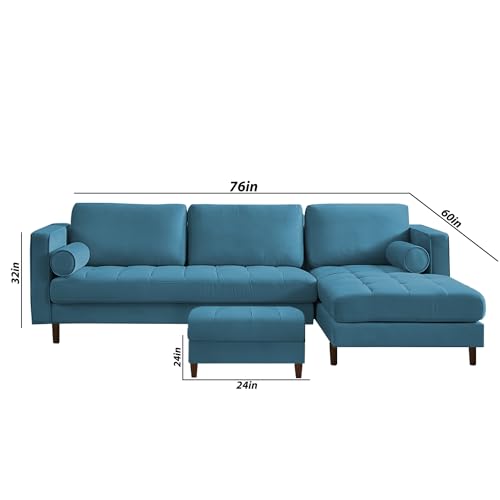 Image of Lezra RHS 4 Seater L Shape Sofa Set with Center Table for Living Room (Turquise Fabric) Premium Fabric Sofa