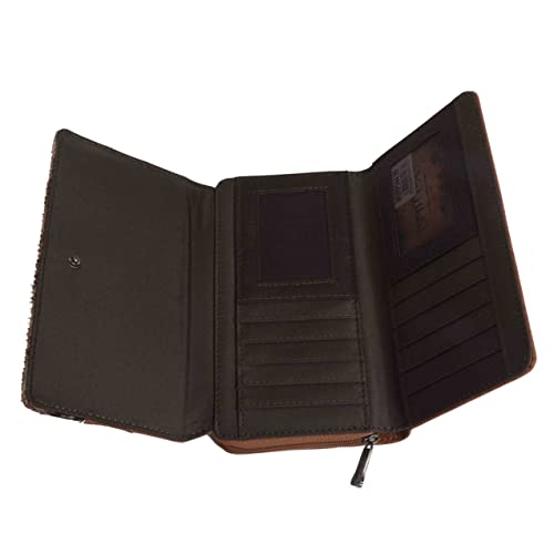 Montana West Womens Leather Wallet Clutch Western Tooled Studded W Hair(Coffee Whipstitched Trinity Ranch Leather) #TOP4