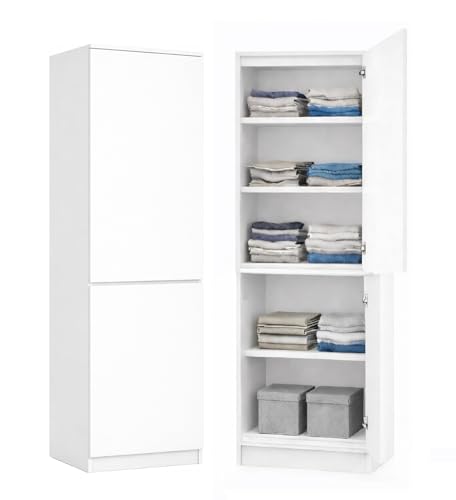KUBUTKU Mehrzweckschrank Garderobenschrank Kleiderschrank mit 2 Türen und 5 Fächern Universeller Schrank für Büro und Zuhause 180,5x50x40cm (Weiß)