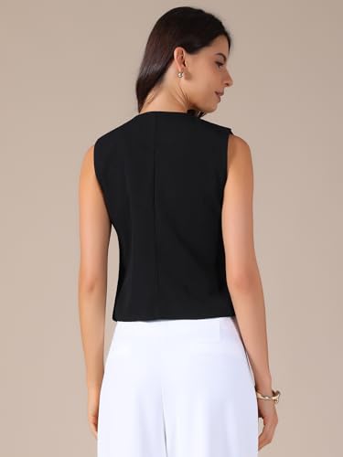 Allegra K Women's Suit Vest Crew Neck Button Down Sleeveless Blazer Jacket Work Waistcoat4