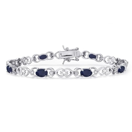 Gem Stone King Heart Link Tennis Bracelet for Women | 925 Sterling Silver | Gemstone Birthstone | Oval 6X4MM | 7.25 Inch Length | Double Locking Fold Over Clasp | Fine Jewelry for Her Mom Wife