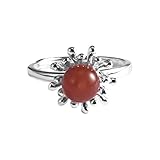 Peso: 2.5g SIWAN S925 Anillo de Plata Personalidad de la Moda Femenina Joyería de Estilo Étnico Anillo Ajustable de Flor de Ágata Rojaanillo